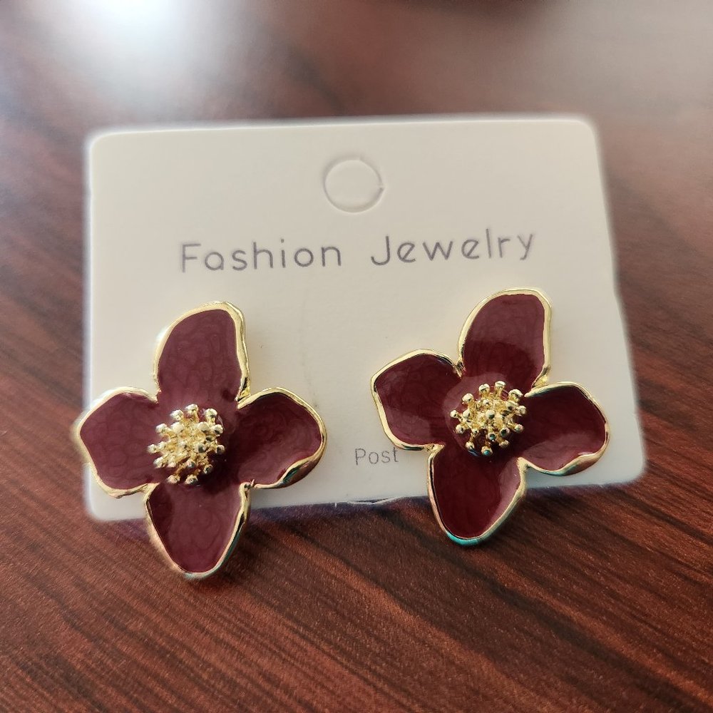 New flower earrings 18k gold plated costume jewelry